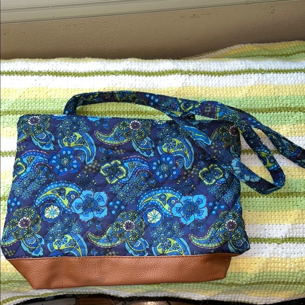 Floral Blue and Brown‎ Shoulder Bag Stone New York